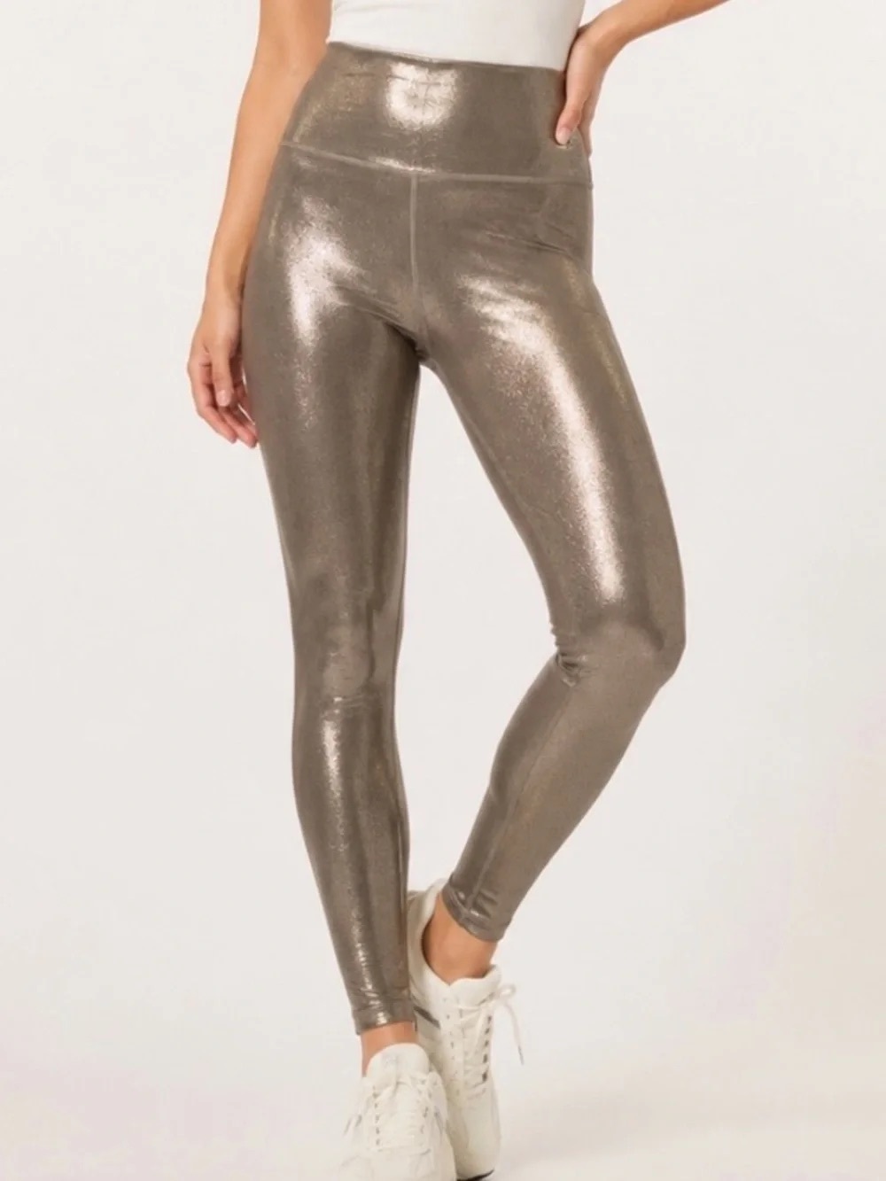 NWT! Athleta HR Elation Shine Tight Leggings Metallic Coffee House Brown Medium